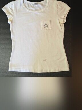 White Short Sleeve Tee with Rhinestone Star Pocket